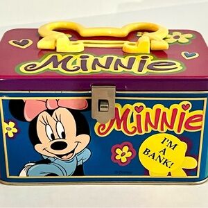 Vintage Disney Minnie Mouse Tin Trinket Box Coin Bank - Disneyana Y2K